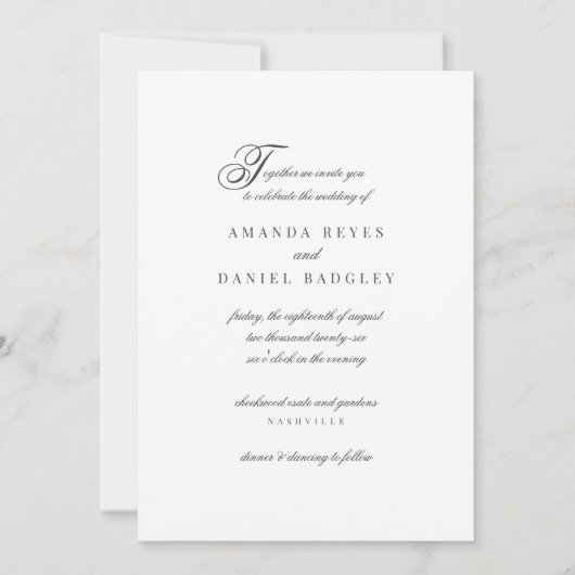 Elegantes Script Calligraphy QR Code Foto Hochzeit Einladung (Vorderseite)