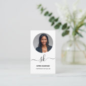 Elegantes Script Calligraphy QR Code Monogram Foto Visitenkarte (Stehend Vorderseite)