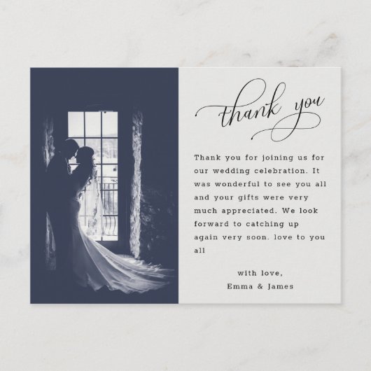 Elegantes Script Calligraphy Wedding Foto Vielen D Postkarte (Vorderseite)