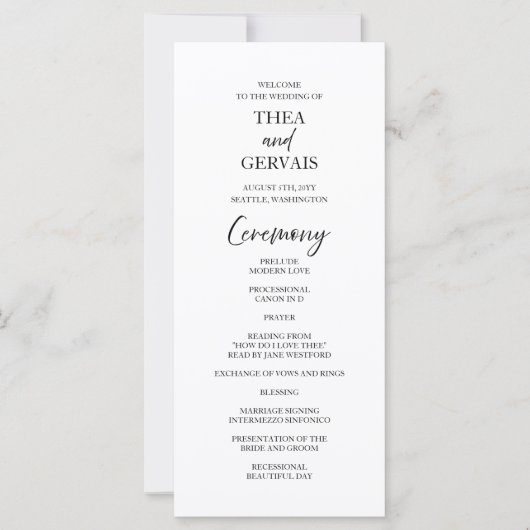 Elegantes Script Calligraphy White Wedding Program (Vorderseite)