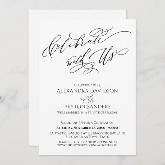 Elegantes Script Celebrate mit US-Empfang Einladung (Vorne/Hinten)