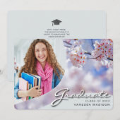 Elegantes Script Cherry Blossom | Modernes Foto Gr Ankündigung (Vorne/Hinten)