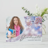 Elegantes Script Cherry Blossom | Modernes Foto Gr Ankündigung (Stehend Vorderseite)