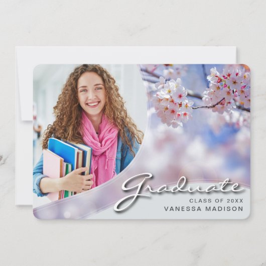 Elegantes Script Cherry Blossom | Modernes Foto Gr Ankündigung (Vorderseite)