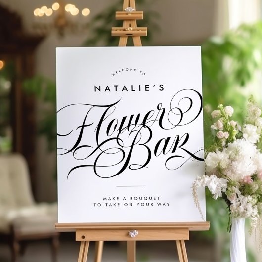 Elegantes Script Chic Brautparty Blume Bar Sign Poster