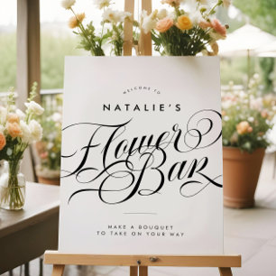 Elegantes Script Chic Brautparty Blume Bar Sign Poster