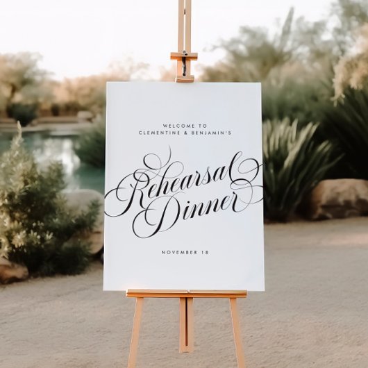 Elegantes Script Chic Hochzeit Probe Dinner Sign Poster