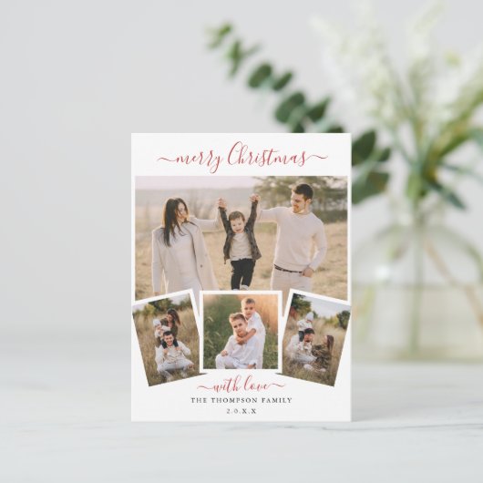 Elegantes Script Chic Weihnachten 4 Foto Collage (Stehend Vorderseite)