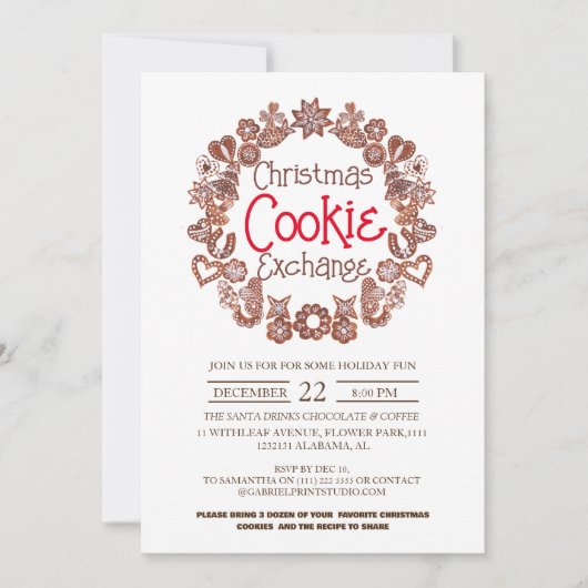 Elegantes Script Christmas Cookie Exchange-Party Einladung (Vorderseite)