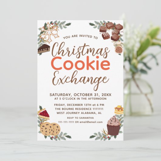 Elegantes Script Christmas Cookie Exchange-Party Einladung (Stehend Vorderseite)
