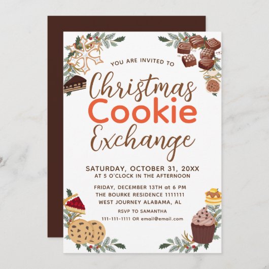 Elegantes Script Christmas Cookie Exchange-Party Einladung (Vorne/Hinten)