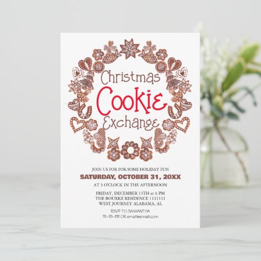 Elegantes Script Christmas Cookie Exchange-Party Einladung (Stehend Vorderseite)