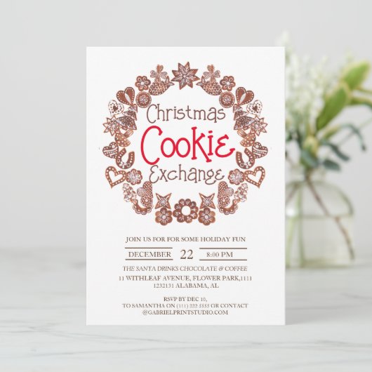 Elegantes Script Christmas Cookie Exchange-Party Einladung (Stehend Vorderseite)