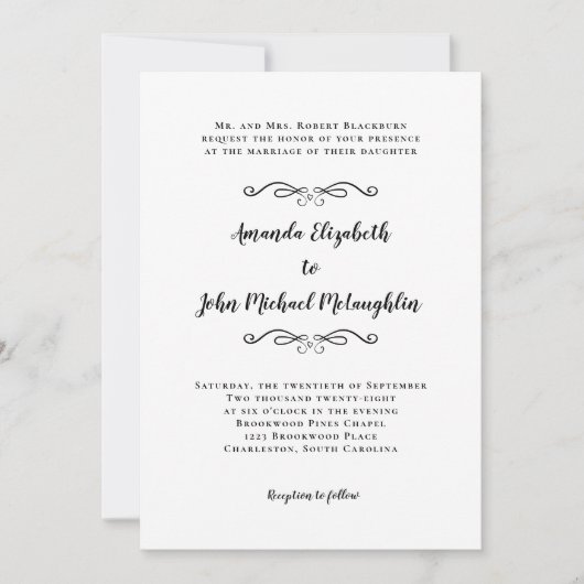Elegantes Script Classic Einfache formale Hochzeit Einladung (Vorderseite)
