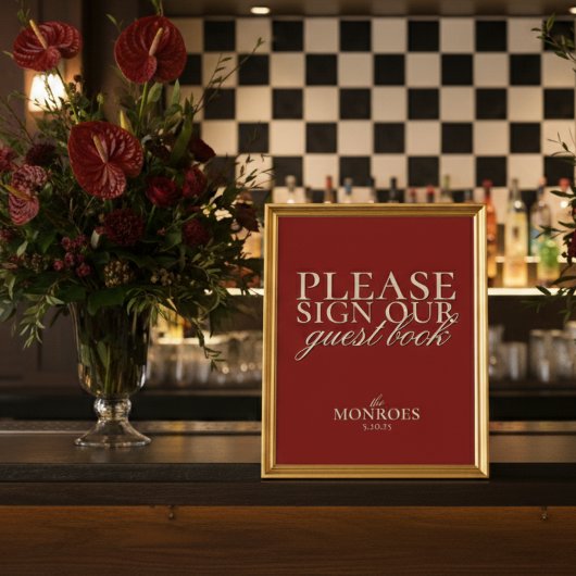 Elegantes Script Classic Red Wedding Gästebuch