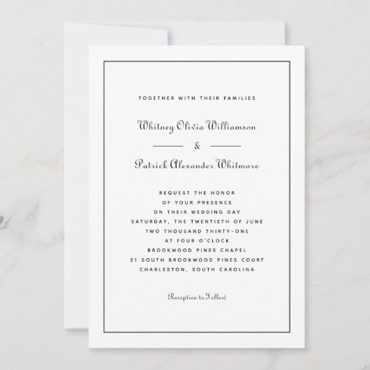 Elegantes Script Classic Schwarz-weiß Formal Hochz Einladung (Vorderseite)