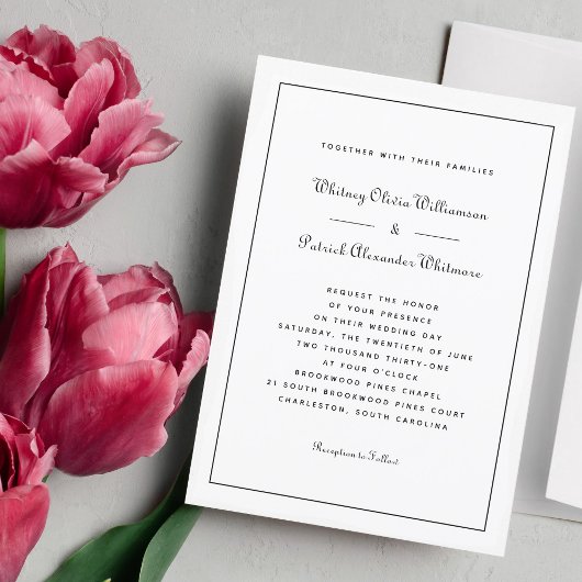 Elegantes Script Classic Schwarz-weiß Formal Hochz Einladung