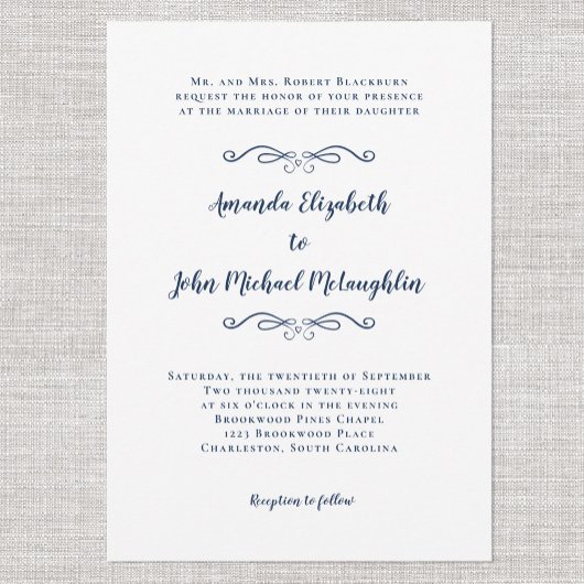 Elegantes Script Classic Simple Formal Wedding Blu Einladung