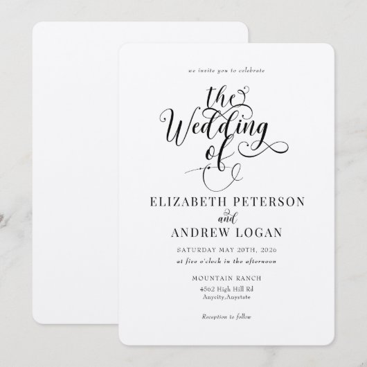 Elegantes Script Classic Wedding Einladungen (Vorne/Hinten)
