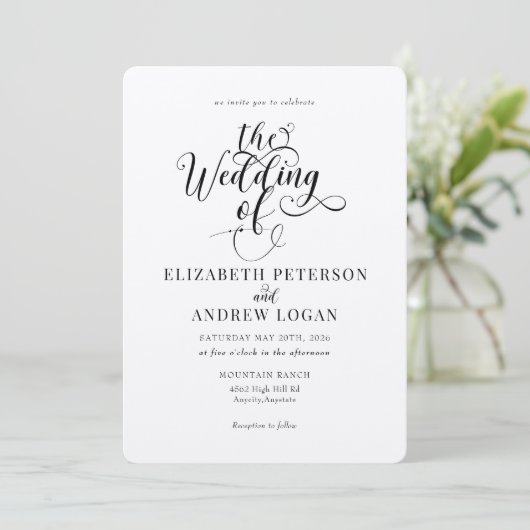 Elegantes Script Classic Wedding Einladungen (Stehend Vorderseite)