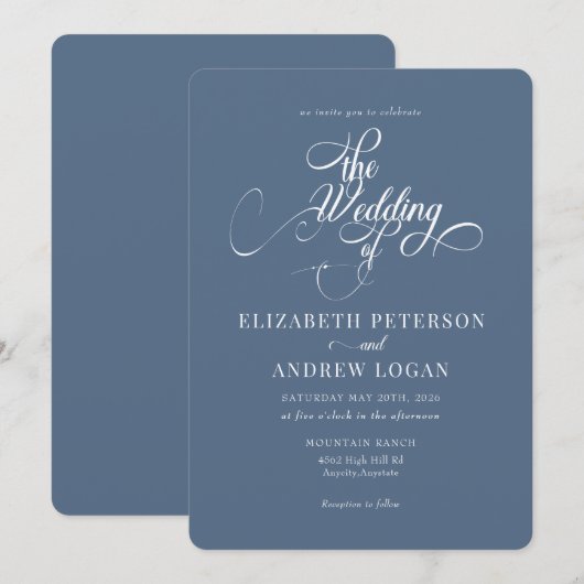 Elegantes Script Classic Wedding Einladungen (Vorne/Hinten)