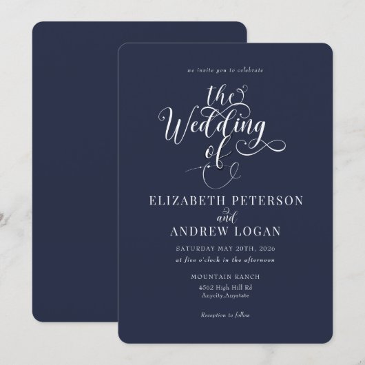 Elegantes Script Classic Wedding Einladungen (Vorne/Hinten)