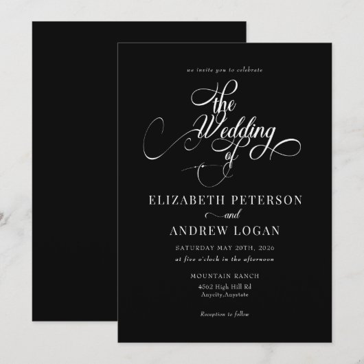 Elegantes Script Classic Wedding Einladungen (Vorne/Hinten)