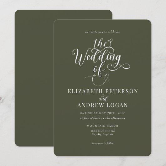 Elegantes Script Classic Wedding Einladungen (Vorne/Hinten)