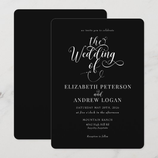 Elegantes Script Classic Wedding Einladungen (Vorne/Hinten)