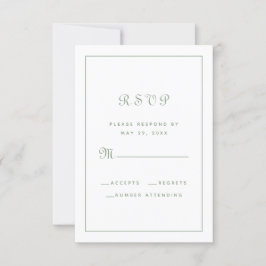 Elegantes Script Classic Wedding Enclosure Green RSVP Karte