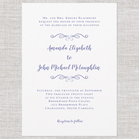 Elegantes Script Classic Wedding Periwinkle Blue Einladung