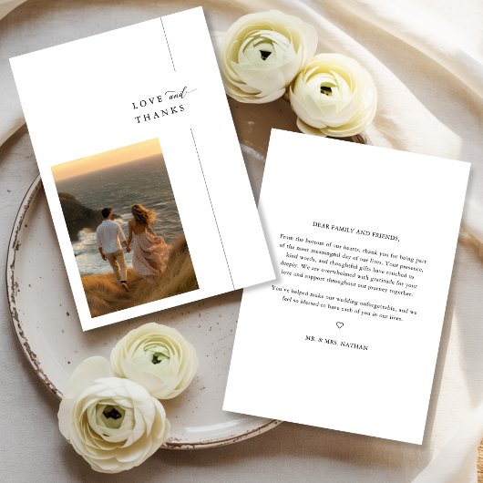 Elegantes Script Coastal Foto Hochzeit Liebe Dank Dankeskarte