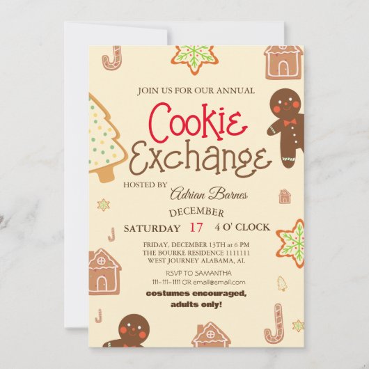 Elegantes Script Cookie Exchange Weihnachtsfeierta Einladung (Vorderseite)