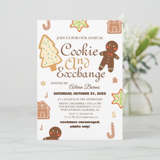 Elegantes Script Cookie Exchange Weihnachtsgeschen Einladung (Stehend Vorderseite)