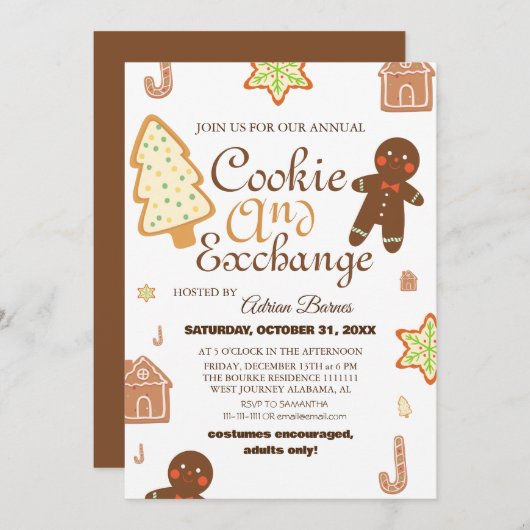 Elegantes Script Cookie Exchange Weihnachtsgeschen Einladung (Vorne/Hinten)