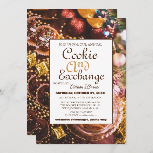 Elegantes Script Cookie Exchange Weihnachtsgeschen Einladung (Vorne/Hinten)
