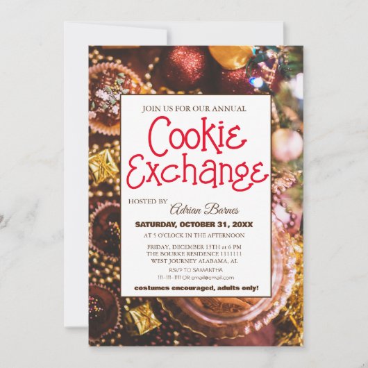 Elegantes Script Cookie Exchange Weihnachtsgeschen Einladung (Vorderseite)