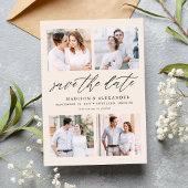 Elegantes Script Cream 4 Foto Collage Save The Date