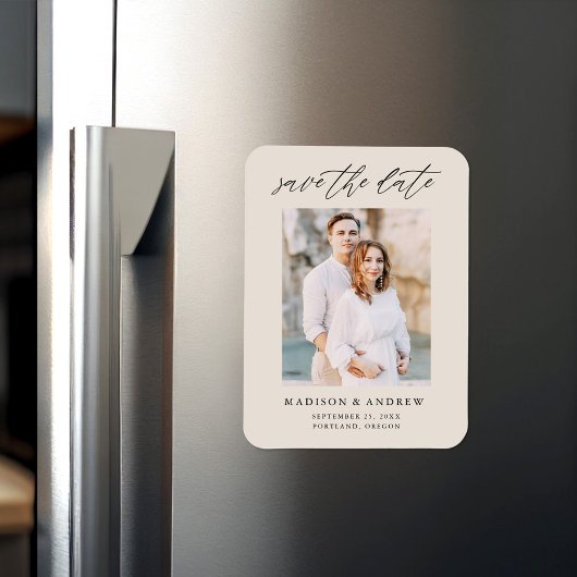 Elegantes Script Cream Foto Save the Date Magnet