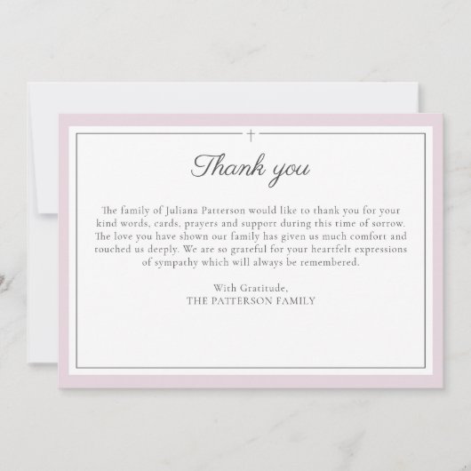 Elegantes Script Cross Beerdigung Foto Danke Karte (Vorderseite)