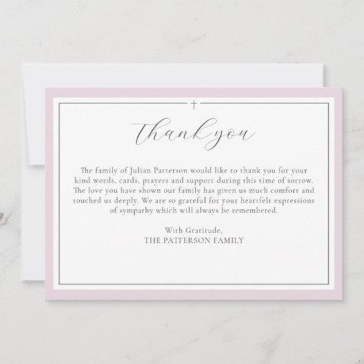 Elegantes Script Cross Pink Begräbnis Dankeschön K Einladung (Vorderseite)