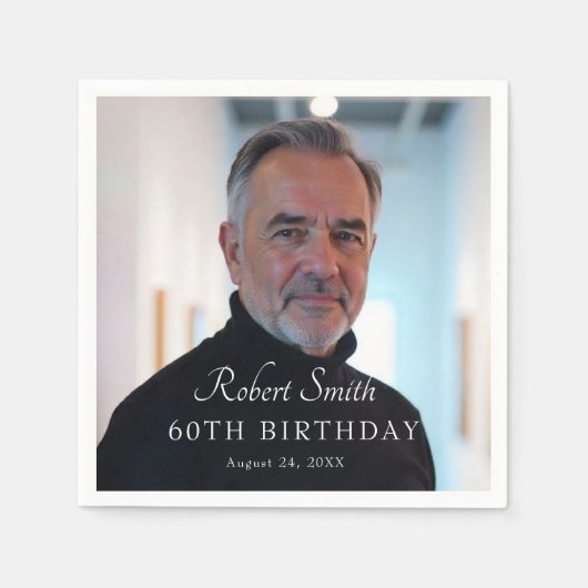 Elegantes Script Custom Birthday Foto Serviette (Vorderseite)