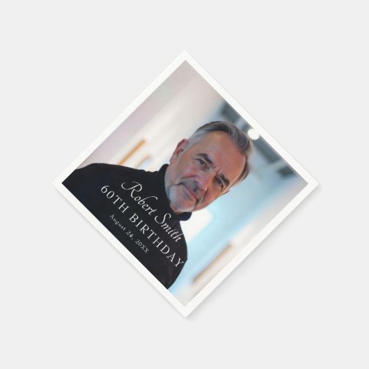 Elegantes Script Custom Birthday Foto Serviette (Ecke)