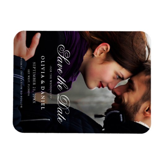 Elegantes Script Custom Foto Save the Date Hochzei Magnet (Horizontal)