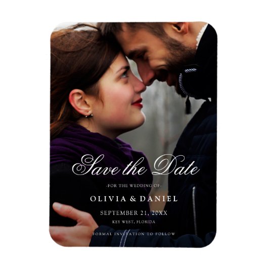 Elegantes Script Custom Foto Save the Date Hochzei Magnet (Vertikal)
