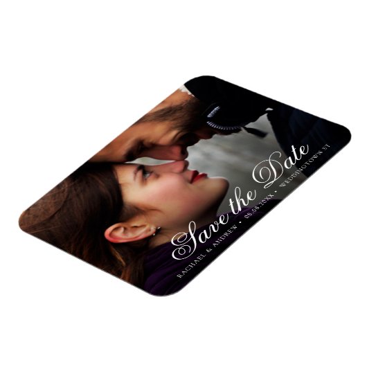 Elegantes Script Custom Foto Save the Date Hochzei Magnet (Linke Seite)