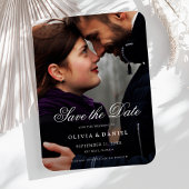 Elegantes Script Custom Foto Save the Date Hochzei Magnet