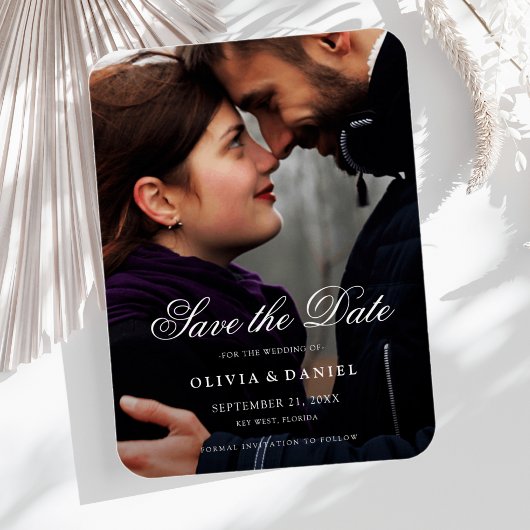 Elegantes Script Custom Foto Save the Date Hochzei Magnet