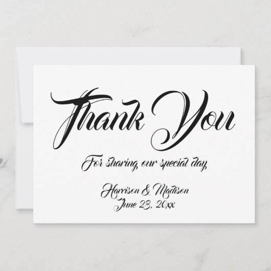 Elegantes Script Custom Wedding Dankeschön Karte (Vorderseite)