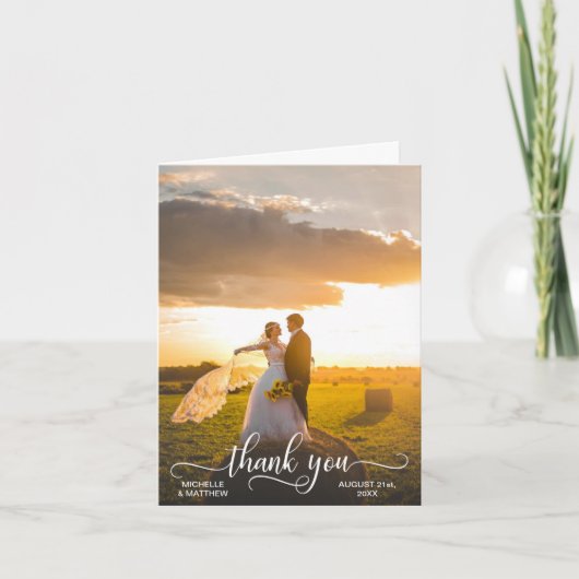 Elegantes Script DANK YOU wednote card | FOTO Dankeskarte (Vorderseite)